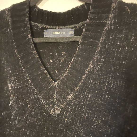 Zara Black Chanile Oversized V-Neck Chunky Knit Sweater, Size Small - Picture 3 of 10